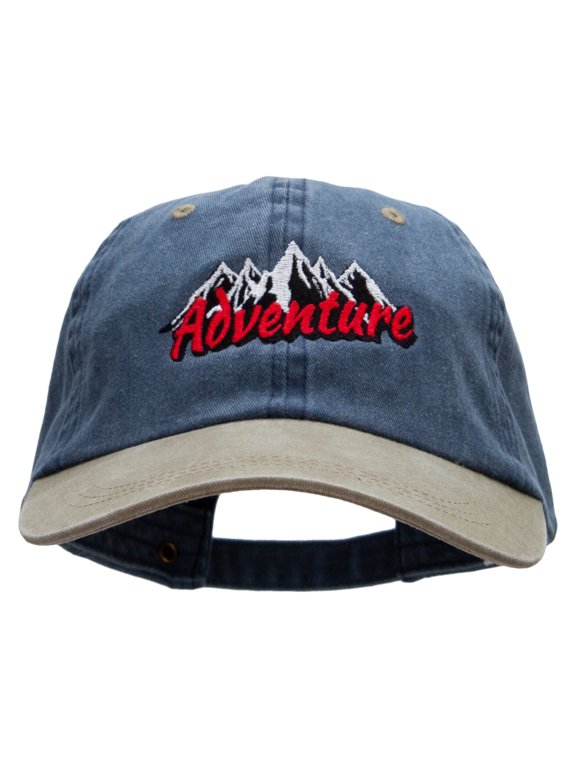 Adventure Mountains Embroidered Pigment Dyed Wash Caps - Navy Khaki OSFM