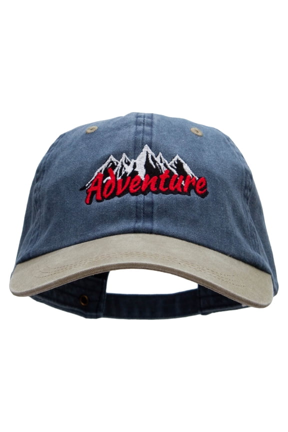 Adventure Mountains Embroidered Pigment Dyed Wash Caps - Navy Khaki OSFM