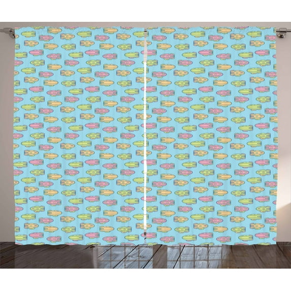 Ambesonne Adventure Curtains 2 Panel Set, Zeppelin, 108" x 108", Yellow Green Pale Blue