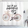 thumbnail image 1 of Adventure Nursery Shower Curtain, Bicycle with and so the Adventure Begins Hand Drawn Phrase, Fabric Bathroom Set with Hooks, 69W X 70L Inches, Pale Pink Beige and Black, by Ambesonne, 1 of 3