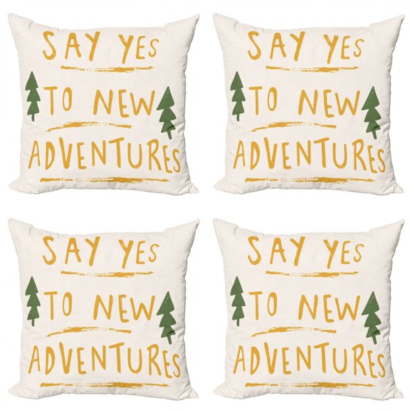 Ambesonne Adventure Throw Pillow Cover 4 Pack, Adventure Message, 20", Forest Green Pale Coffee