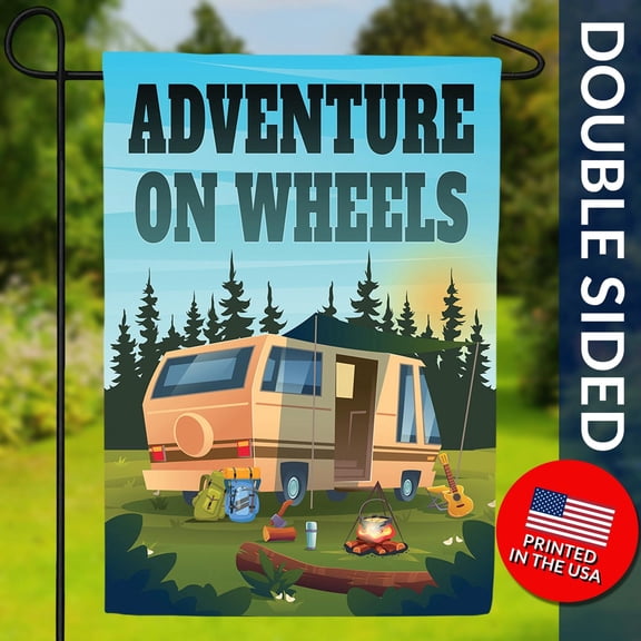 Adventure On Wheels RV Flag Camping Woods Double Sided Flag