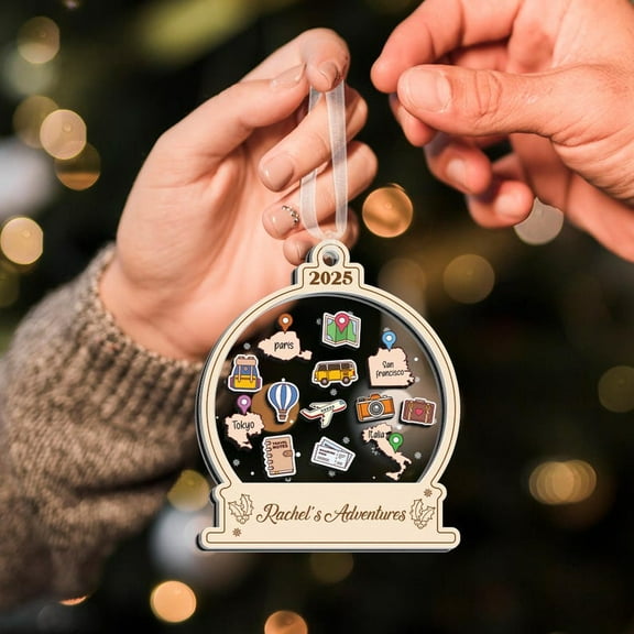 Adventure Ornament 2025, Personalized Travel Shaker Ornament, Custom Destination Keepsake, Christmas Gift for Travelers and Roadtrip Enthusiasts