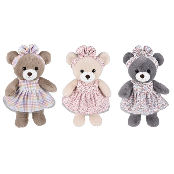 Adventure Planet Plush - SET OF 3 SUNDRESS BEARS (Gray, Cream & Light Brown)[12 inch]
