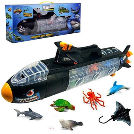 Rhode Island Novelty Aquatic Discovery Expedition Research & Rescue Submarine Toy with 6 Ocean Sea Animalsunderwater Boat Set for Kids