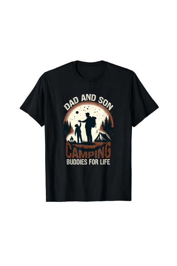Adventure-Ready Camping Theme T-Shirt for Dad and Son Bonding Moments
