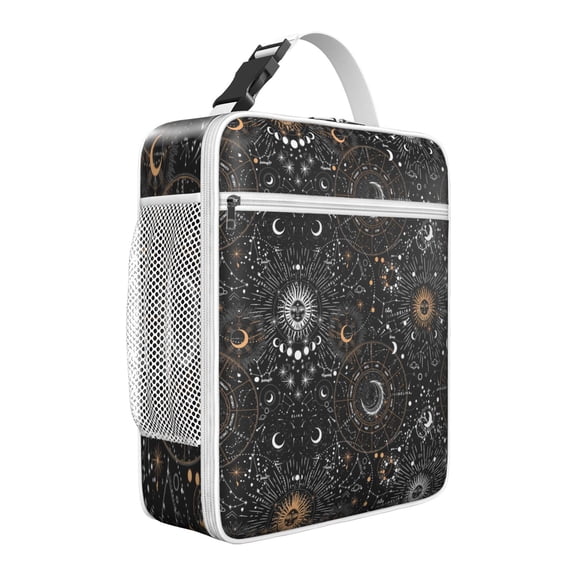 Adventure-Ready Gothic Lunch Box: Starry Night with Moon/Sun - Insulated Reusable Cooler Tote, Leakproof with Mesh Pocket for Picnic/Camping