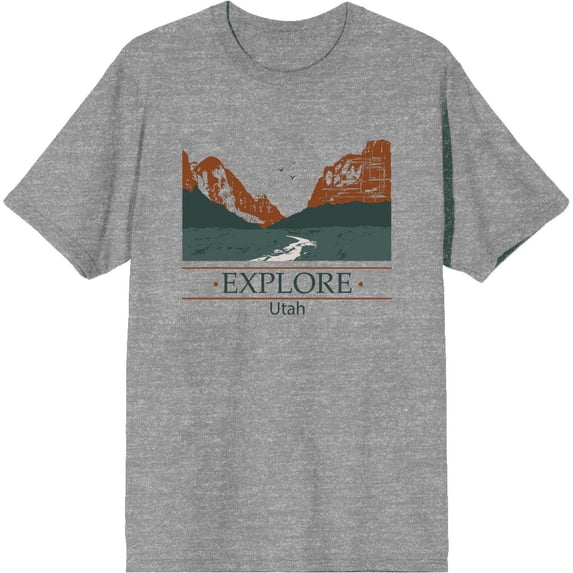Adventure Society Explore Utah Adult Heather Gray Crew Neck Short Sleee Tee-Large