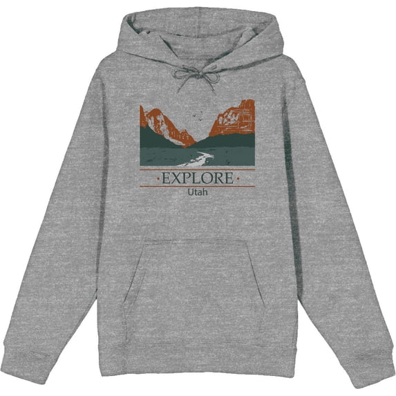 Adventure Society Explore Utah Adult Heather Gray Long Sleeve Hoodie-Medium