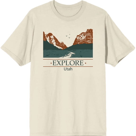 Adventure Society Explore Utah Adult Natural Crew Neck Short Sleee Tee-Large