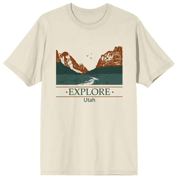 Adventure Society Explore Utah Men's Natural Short Sleeve Crew Neck Graphic Tee-Small