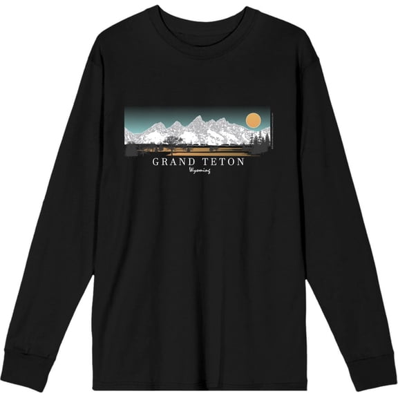 Adventure Society Grand Teton Wyoming Adult Black Crew Neck Long Sleeve Tee-Medium