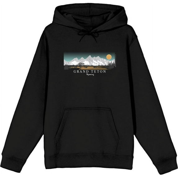 Adventure Society Grand Teton Wyoming Adult Black Long Sleeve Hoodie-Medium