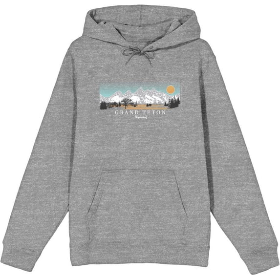Adventure Society Grand Teton Wyoming Adult Heather Gray Long Sleeve Hoodie-XL