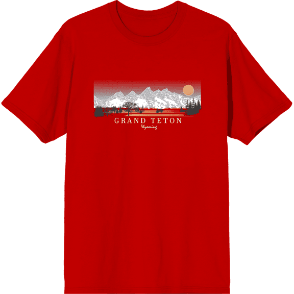 Adventure Society Grand Teton Wyoming Crew Neck Short Sleeve Adult T-shirt-Medium-Red
