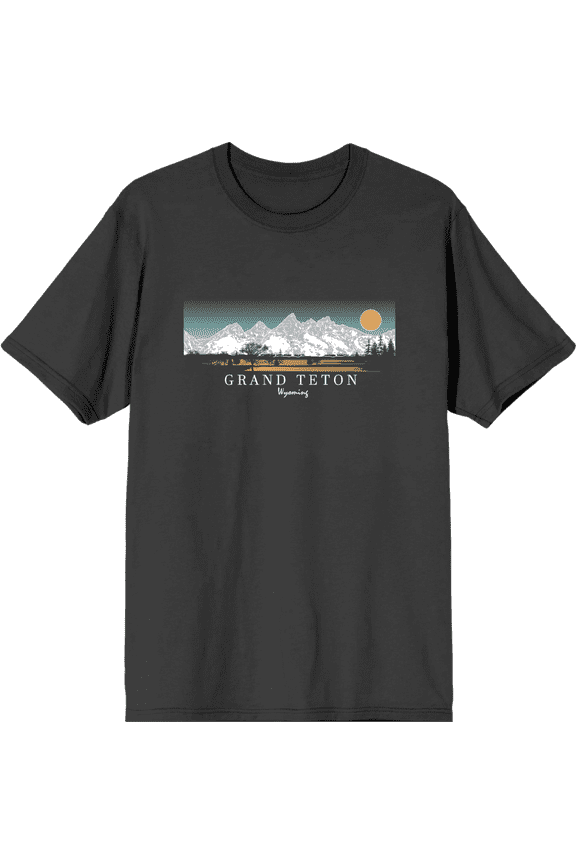 Adventure Society Grand Teton Wyoming Crew Neck Short Sleeve Adult T-shirt-Small-Charcoal