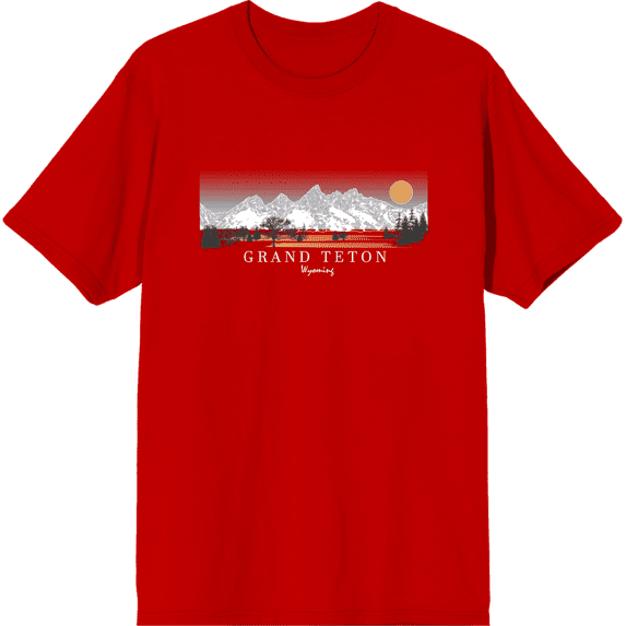 Adventure Society Grand Teton Wyoming Crew Neck Short Sleeve Adult T-shirt-XL-Red