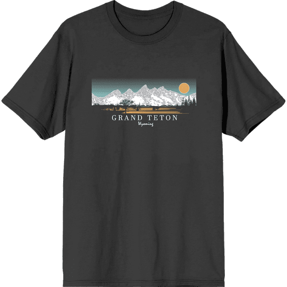 Adventure Society Grand Teton Wyoming Crew Neck Short Sleeve Adult T-shirt-XS-Charcoal