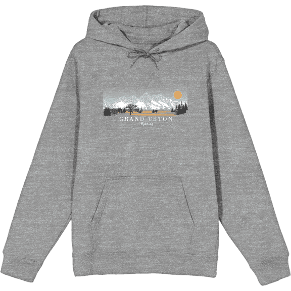 Adventure Society Grand Teton Wyoming Long Sleeve Adult Hooded Sweatshirt-Medium-Heather Gray