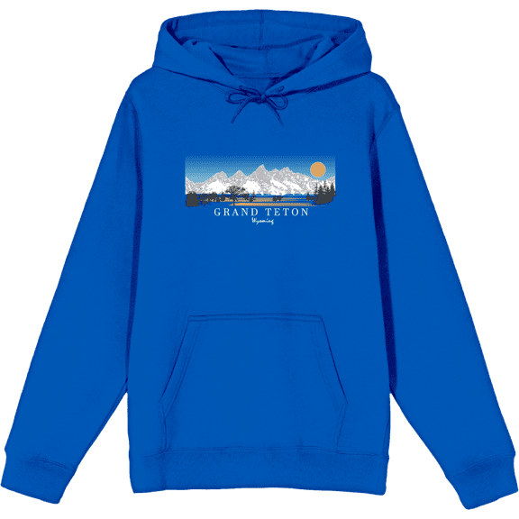 Adventure Society Grand Teton Wyoming Long Sleeve Adult Hooded Sweatshirt-Small-Blue