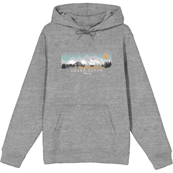 Adventure Society Grand Teton Wyoming Long Sleeve Adult Hooded Sweatshirt-XS-Heather Gray