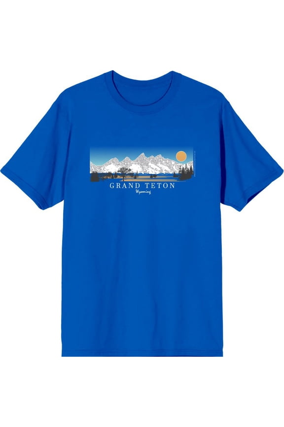 Adventure Society Grand Teton Wyoming Men's Blue Crew Neck Short Sleeve Tee-Large