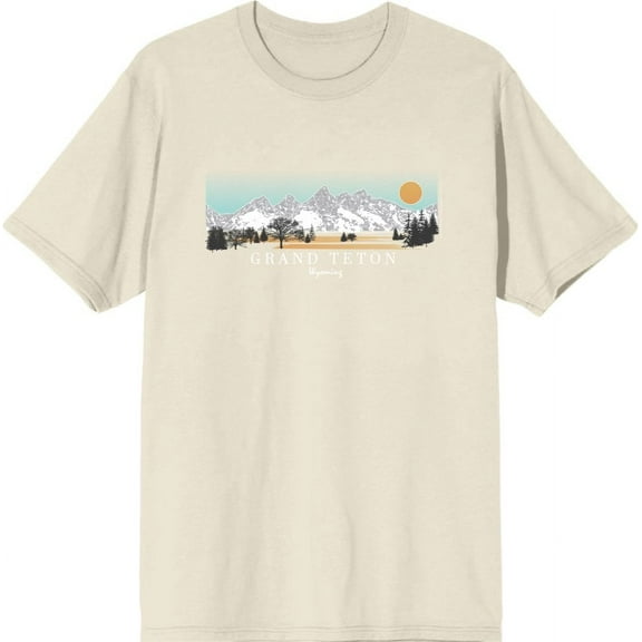 Adventure Society Grand Teton Wyoming Men's Natural Crew Neck Short Sleeve Tee-Medium