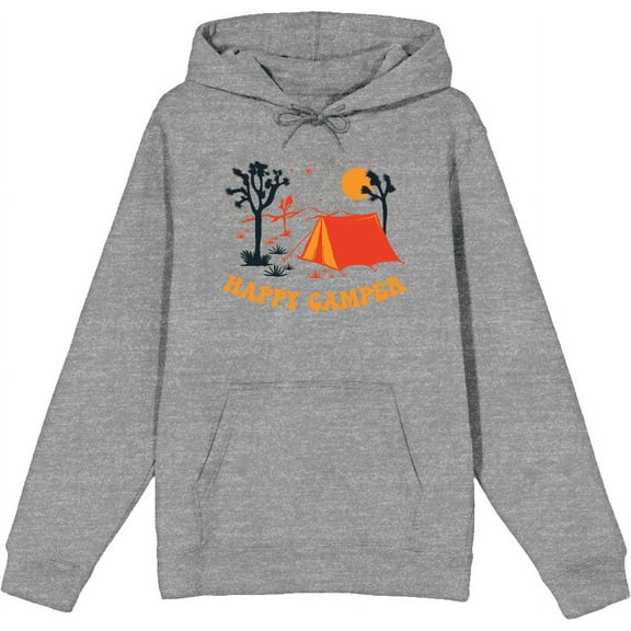 Adventure Society Happy Camper Heather Gray Adult Long Sleeve Hoodie-3XL