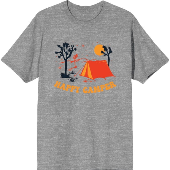Adventure Society Happy Camper Heather Gray Men's Crew Neck Short Sleeve Tee-XL