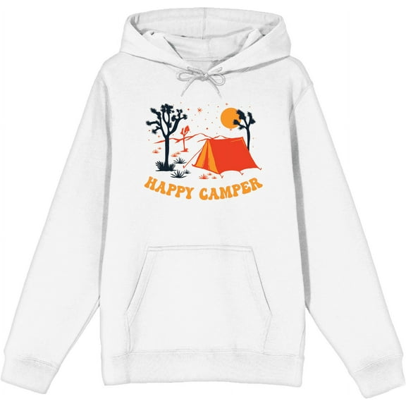 Adventure Society Happy Camper White Adult Long Sleeve Hoodie-XL