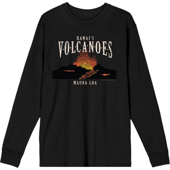 Adventure Society Hawaii Volcanoes Adult Black Crew Neck Long Sleeve Tee-Medium