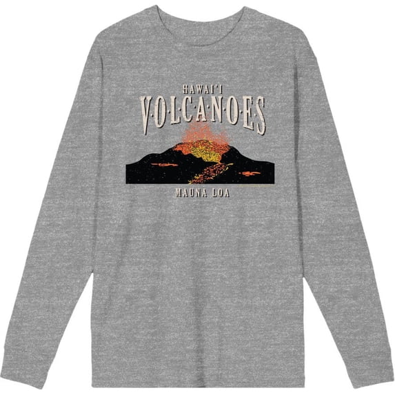 Adventure Society Hawaii Volcanoes Adult Heather Gray Crew Neck Long Sleeve Tee-XL