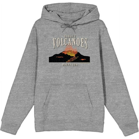 Adventure Society Hawaii Volcanoes Adult Heather Gray Long Sleeve Hoodie-Medium
