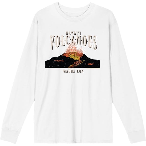 Adventure Society Hawaii Volcanoes Adult White Crew Neck Long Sleeve Tee-Large