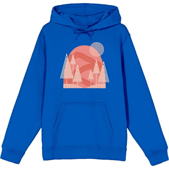 Adventure Society Mountain & Pine Trees Blue Adult Long Sleeve Hoodie-Small