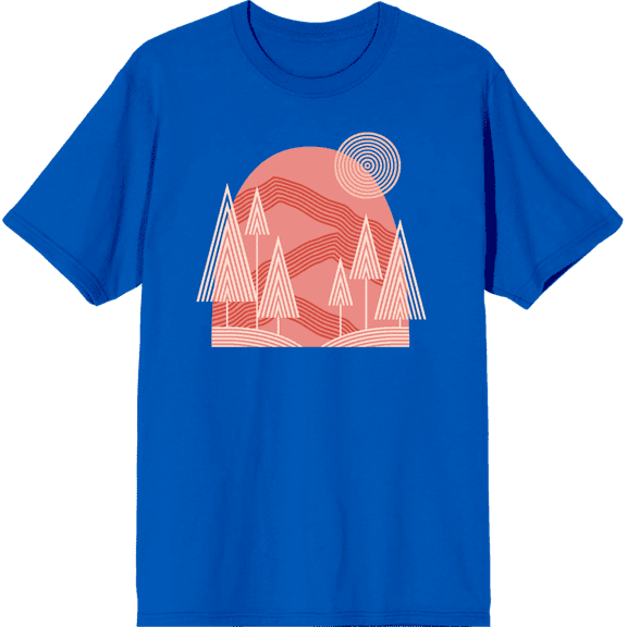 Adventure Society Mountain & Pine Trees Blue Men's Crew Neck Short Sleeve Tee-3XL