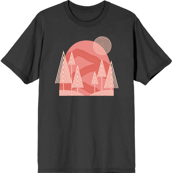 Adventure Society Mountain & Pine Trees Charcoal Men's Crew Neck Short Sleeve Tee-XXL