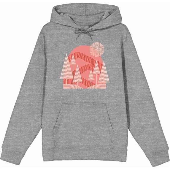 Adventure Society Mountain & Pine Trees Heather Gray Adult Long Sleeve Hoodie-XL