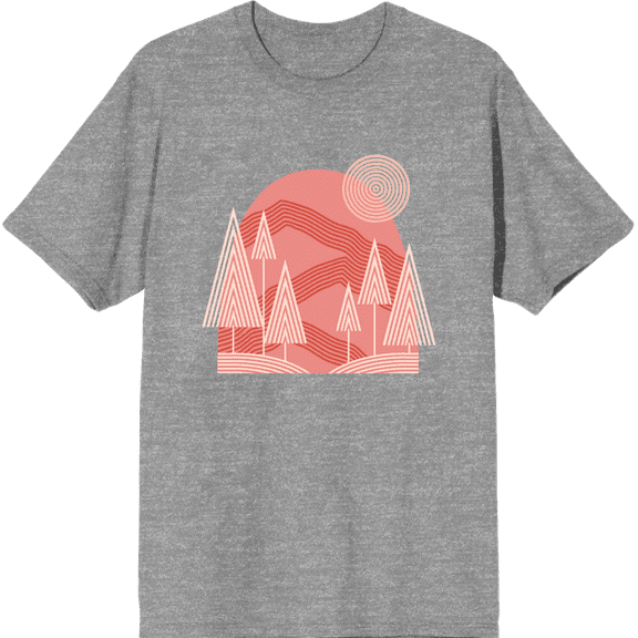 Adventure Society Mountain & Pine Trees Heather Gray Men's Crew Neck Short Sleeve Tee-Large