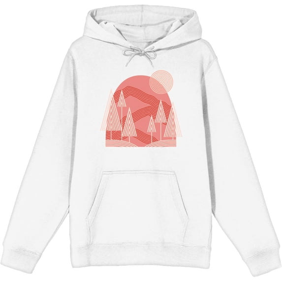 Adventure Society Mountain & Pine Trees White Adult Long Sleeve Hoodie-Large
