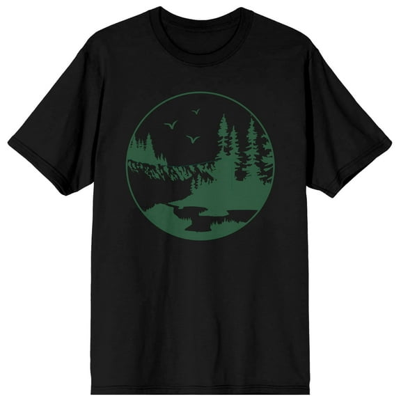 Adventure Society Mountains And Pine Trees Men's Black T-Shirt-3XL