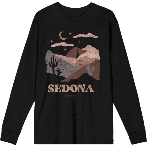 Adventure Society Sedona Arizona Crew Neck Long Sleeve Adult Tee-Medium-Black