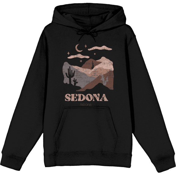 Adventure Society Sedona Arizona Long Sleeve Adult Hooded Sweatshirt-Medium-Black