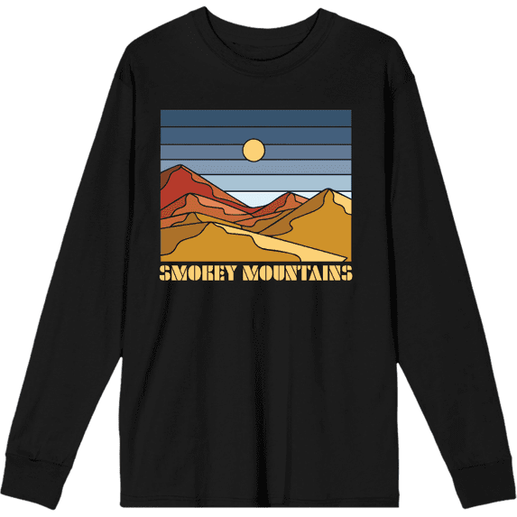Adventure Society Smokey Mountains Black Adult Crew Neck Long Sleeve Tee-XS