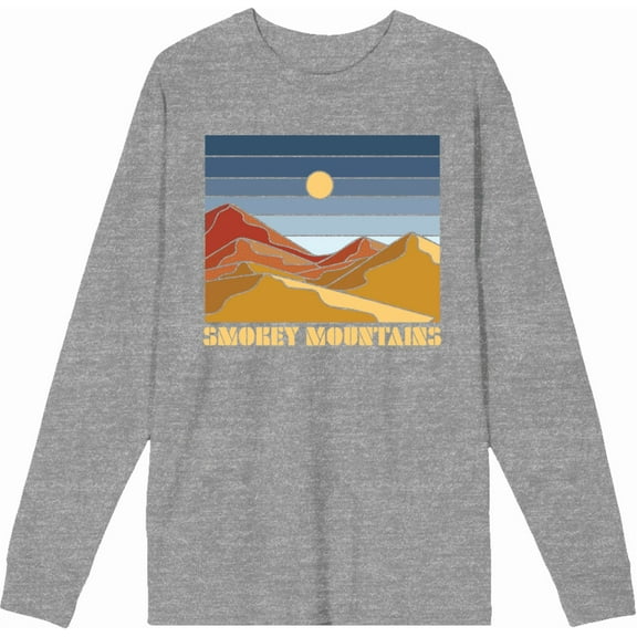 Adventure Society Smokey Mountains Heather Gray Adult Crew Neck Long Sleeve Tee-Medium