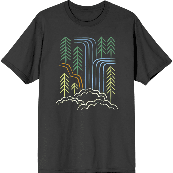 Adventure Society Waterfalls & Pine Trees Crew Neck Short Sleeve Adult T-shirt-XL-Charcoal