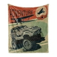 thumbnail image 1 of Adventure Soft Flannel Fleece Blanket, Aged Damaged Display with Retro Elements Strong Vehicle and Airplanes Print, Cozy Plush for Indoor and Outdoor Use, 50" x 60", Tan Orange Green, by Ambesonne, 1 of 5
