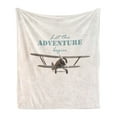 thumbnail image 1 of Adventure Soft Flannel Fleece Blanket, Let the Adventure Begin Inscription and Biplane Tropical Summer Vacation, Cozy Plush for Indoor and Outdoor Use, 70" x 90", Cream Turquoise Tan, by Ambesonne, 1 of 5