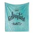 thumbnail image 1 of Adventure Soft Flannel Fleece Blanket, Monochrome Simplistic Lettering on a Abstract Pale Blue Backdrop, Cozy Plush for Indoor and Outdoor Use, 50" x 70", Charcoal Grey and Turquoise, by Ambesonne, 1 of 5