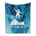 thumbnail image 1 of Adventure Soft Flannel Fleece Blanket, Ride or Die Sketch Letters Abstract Fractal Backdrop with Snowboarding Man, Cozy Plush for Indoor and Outdoor Use, 70" x 90", Purple Blue White, by Ambesonne, 1 of 5